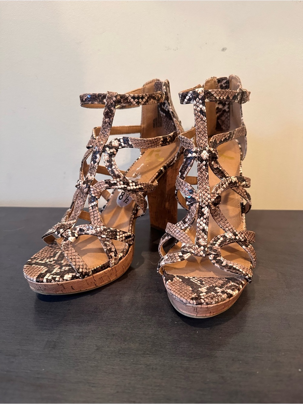 Report Brown Snake-Print Strappy Platform Heels
